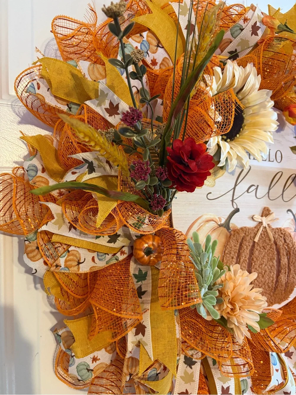 Handmade Autumn Wreath - Hello Fall Door Decor